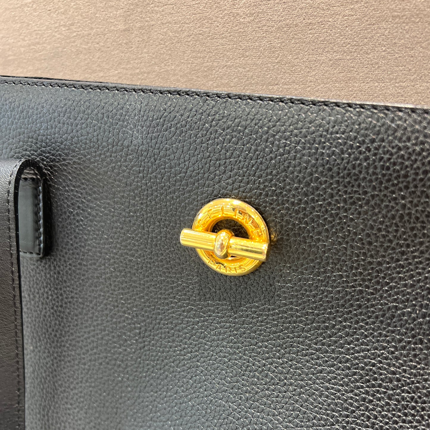 Broken - Celine Black Leather Tote Bag With Royal Interior & Golden Celine Logo