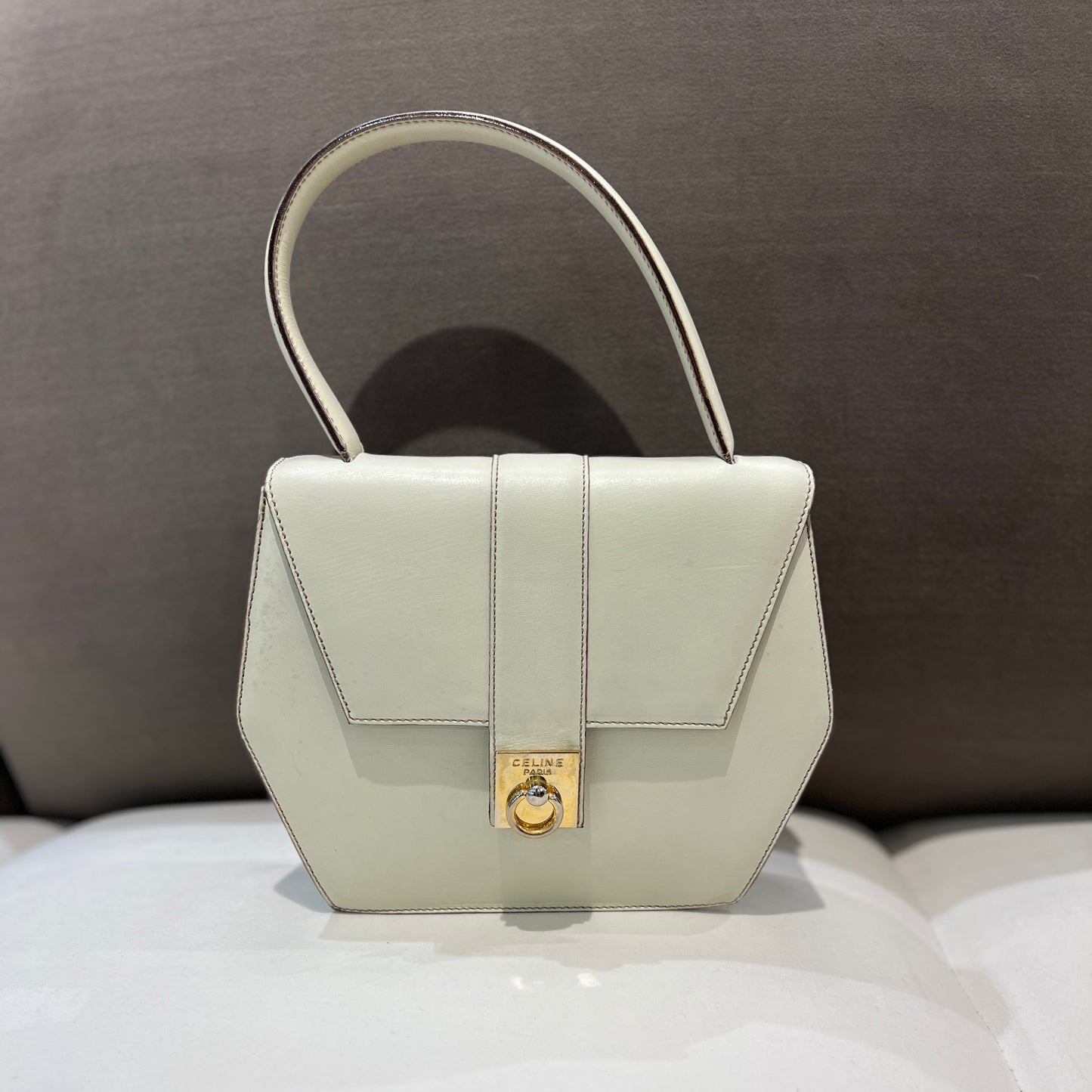 Celine Gancini Top Handle Mini Bag In Ivory Color Calfskin