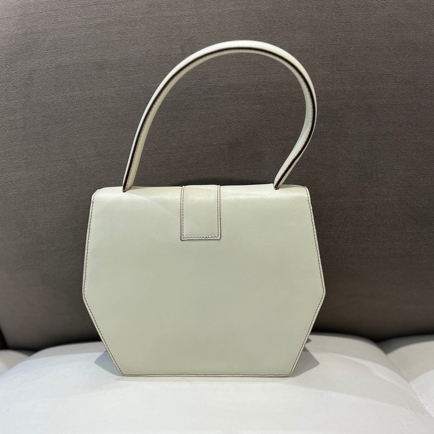 Celine Gancini Top Handle Mini Bag In Ivory Color Calfskin