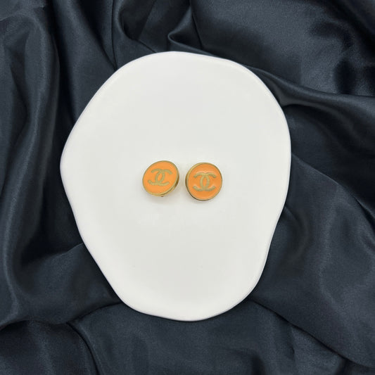 Chanel Cc Logo Orange Color Clip-On Earrings