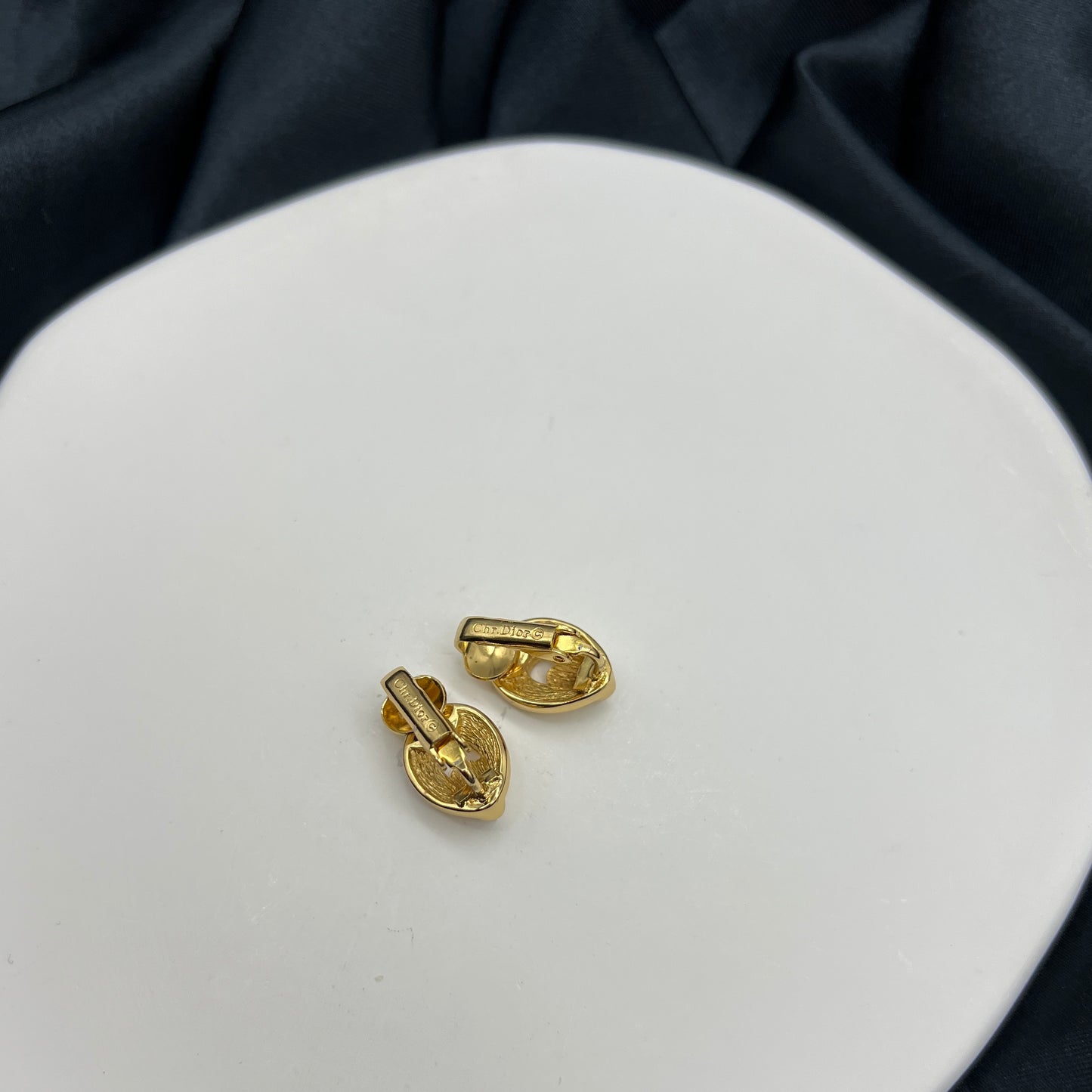 Christian Dior 迪奥中古水鑽綴飾金色夾式耳環