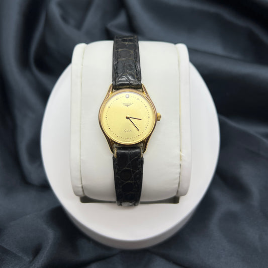 Longines 1Pd Gold Dial Watch With Genuine Leather Belt