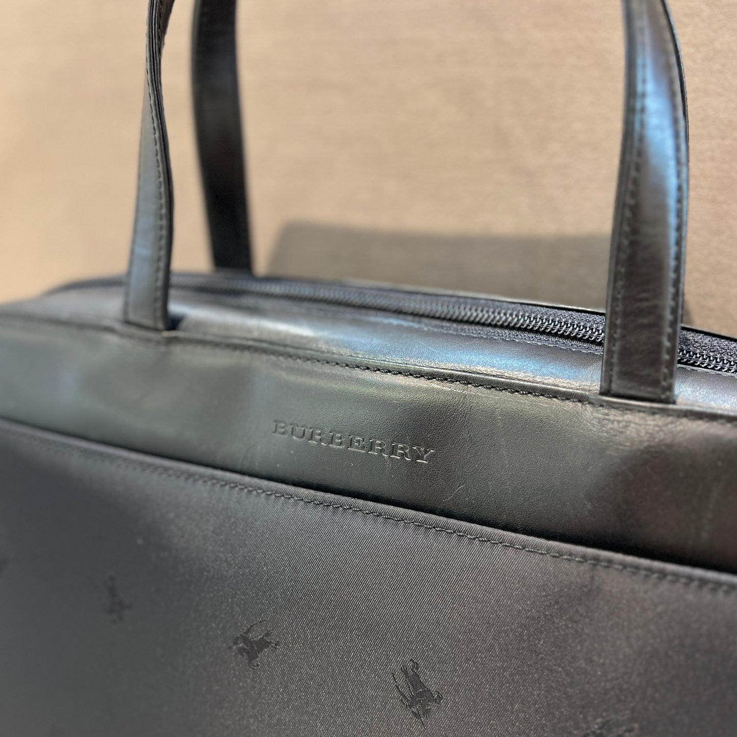 Burberry Black Nylon And Leather Handbag In Black Color