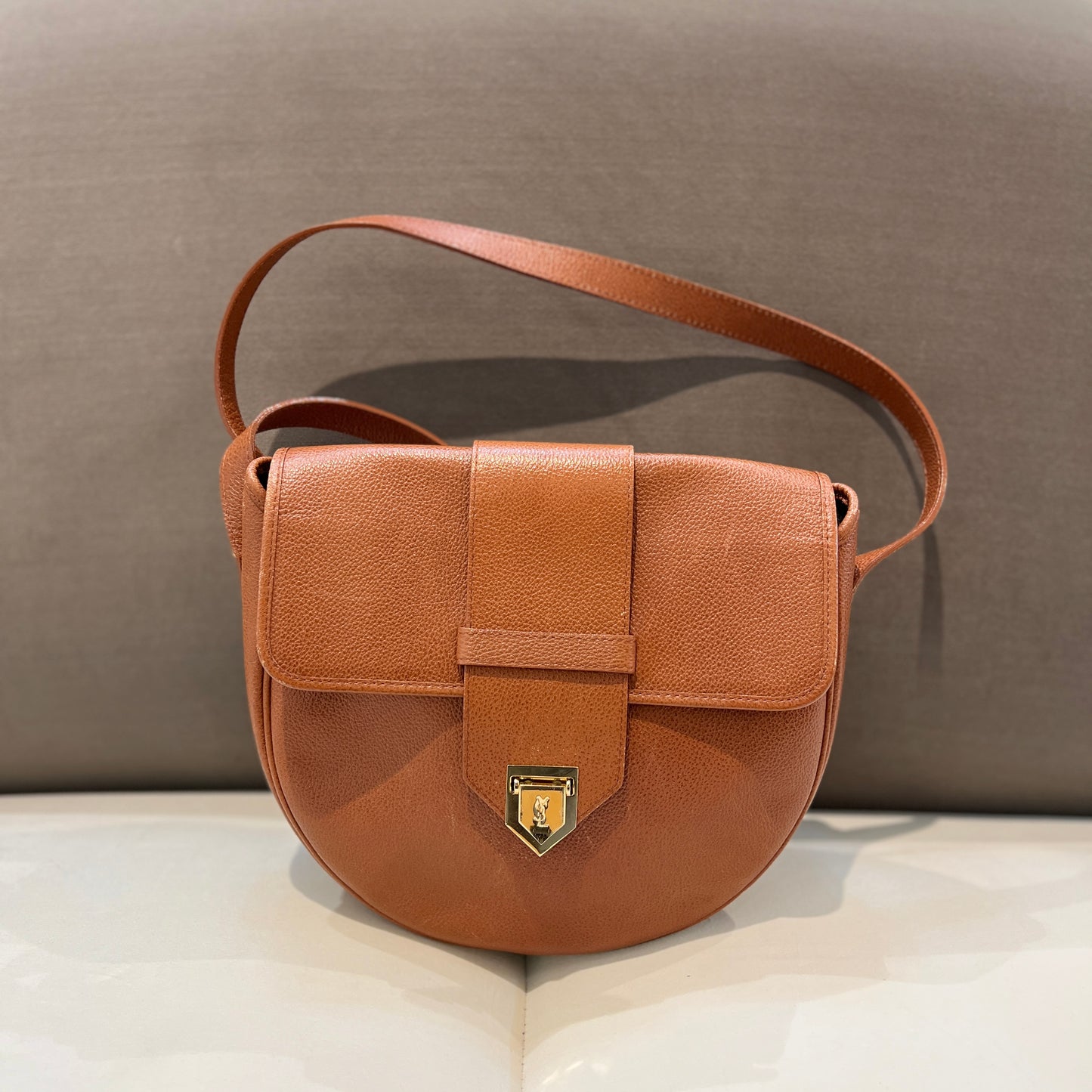 Yves Saint Laurent Brown Leather Shoulder Bag With Ysl Buckle