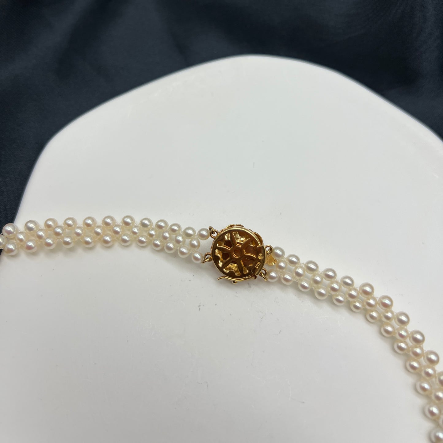 Tasaki 3 Layer Pearl Necklace With K18 Gold Flower Buckle