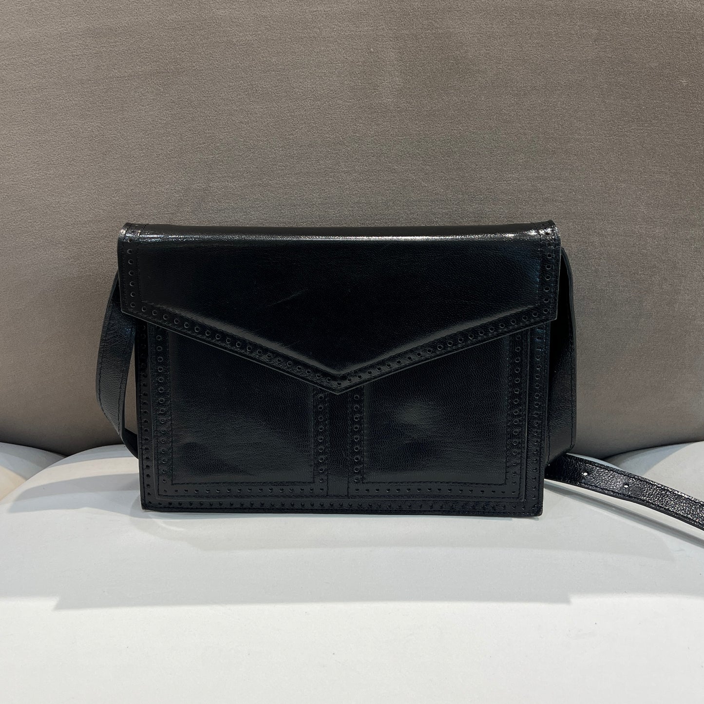 Yves Saint Laurent Black Stitch Leather Shoulder Bag With Adjustable Strap