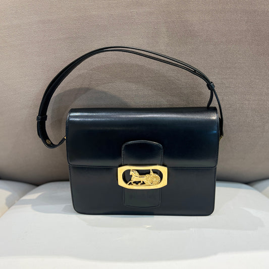 Celine Carriage Black Leather Handbag With Gold Hardware