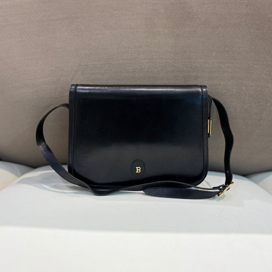 Bally Black Calf Skin Leather Handbag With Gold Hardware