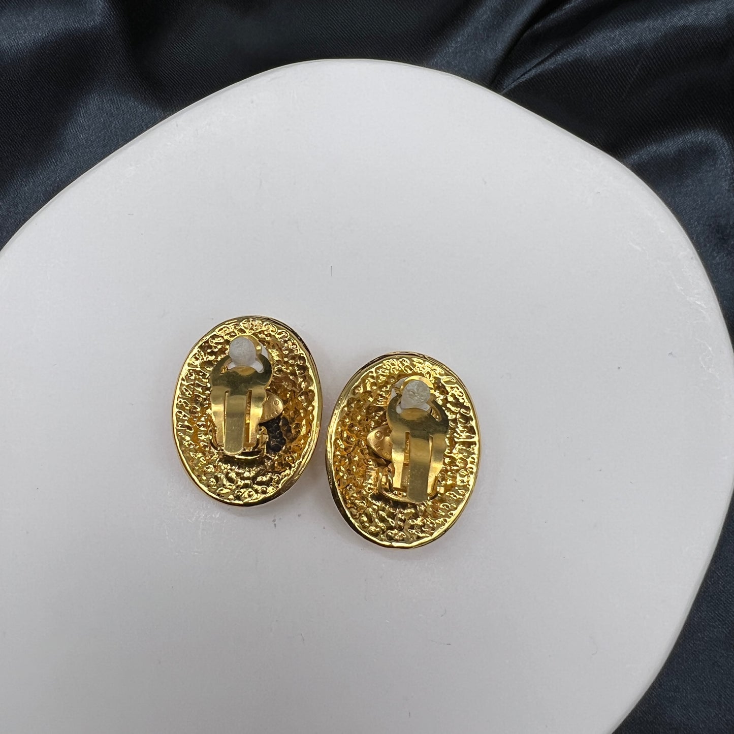 Chanel CC Logo Oval Golden Clip-On Earrings