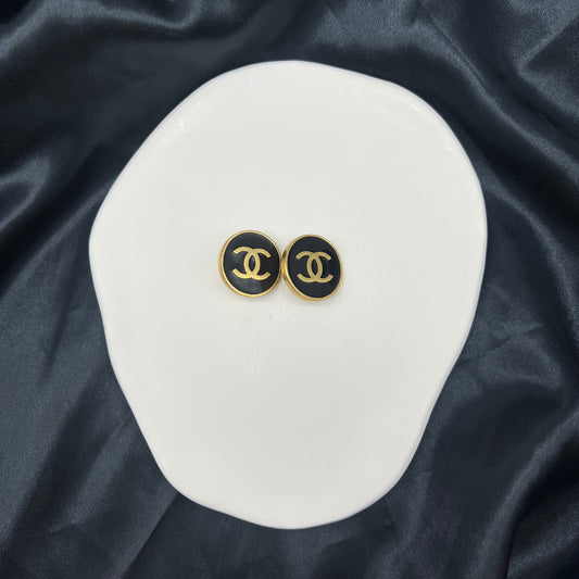 Chanel Cc Logo Black Circle Clip-On Earrings