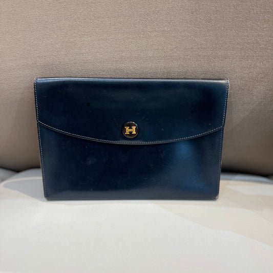 Hermes Rio Pochette Clutch Bag With Navy Box Calf Leather