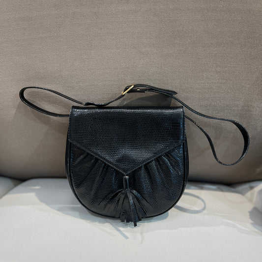 Yves Saint Laurent Black Lizard Tassel Shoulder Bag