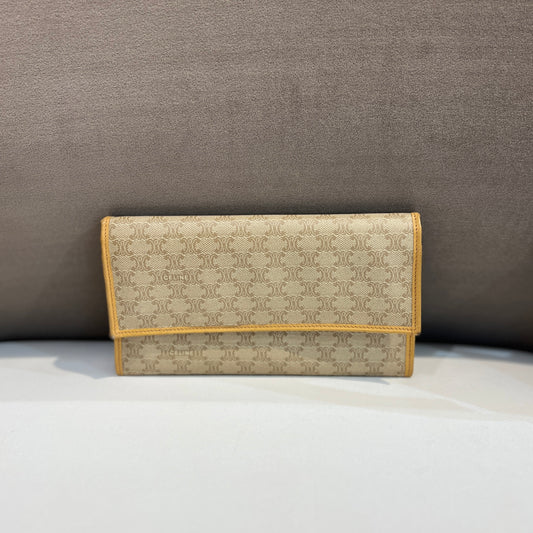 Celine Triomphe Monogram Canvas Long Wallet In Light Beige Color