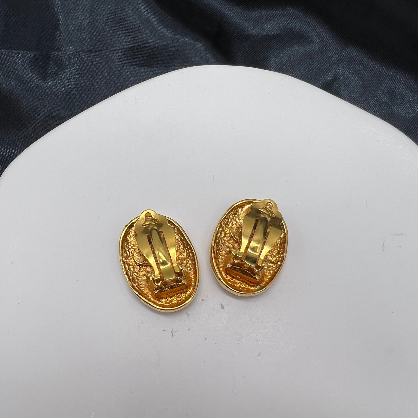 Chanel Vintage Cc Logo With Crown Engraved Golden Clip-On Earrings Product Of 1984-1990