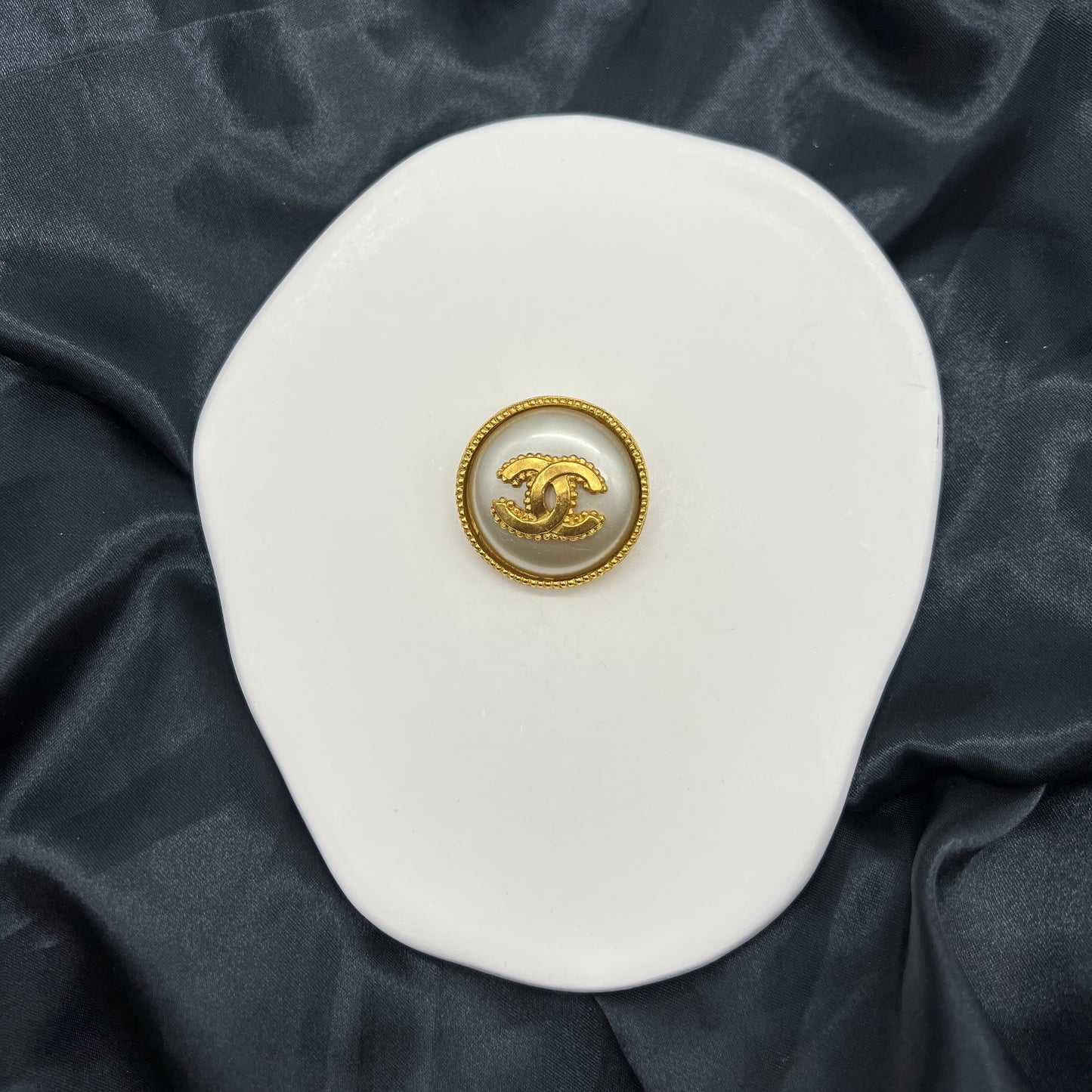 Chanel Vintage Golden Cc Logo With Round Pearl Brooch