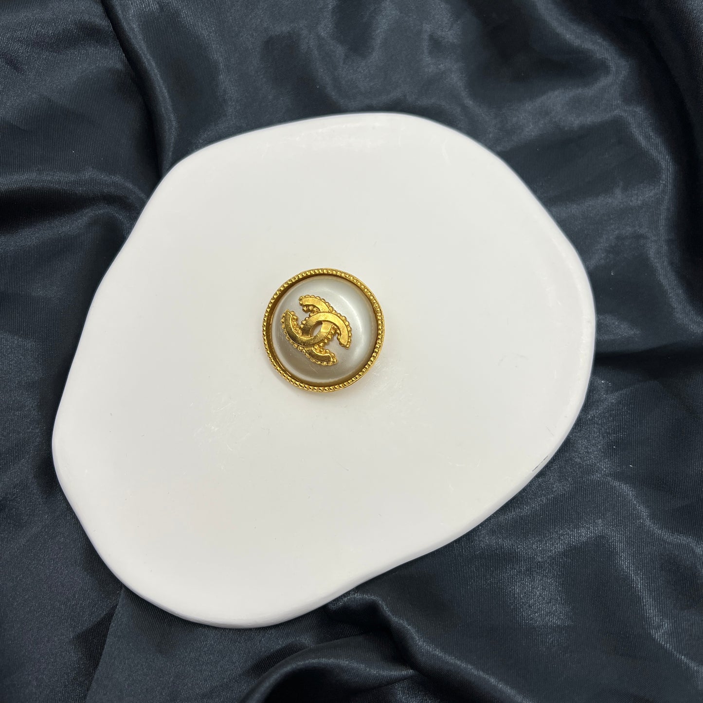 Chanel Vintage Golden Cc Logo With Round Pearl Brooch