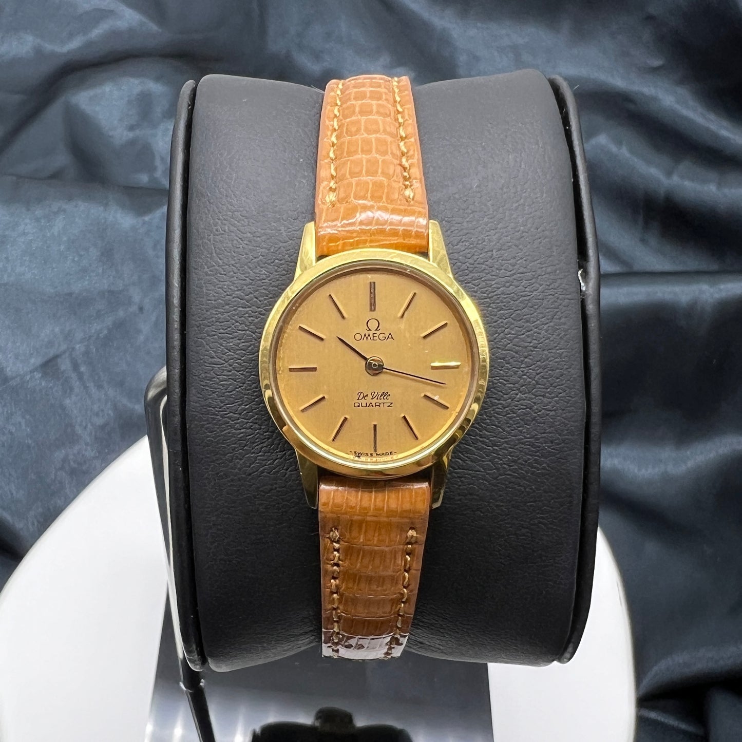 Omega Vintage Mini Golden Face De Ville Watch With Brown Leather Strap