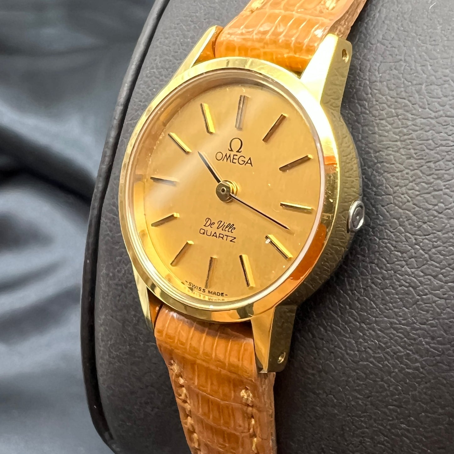 Omega Vintage Mini Golden Face De Ville Watch With Brown Leather Strap