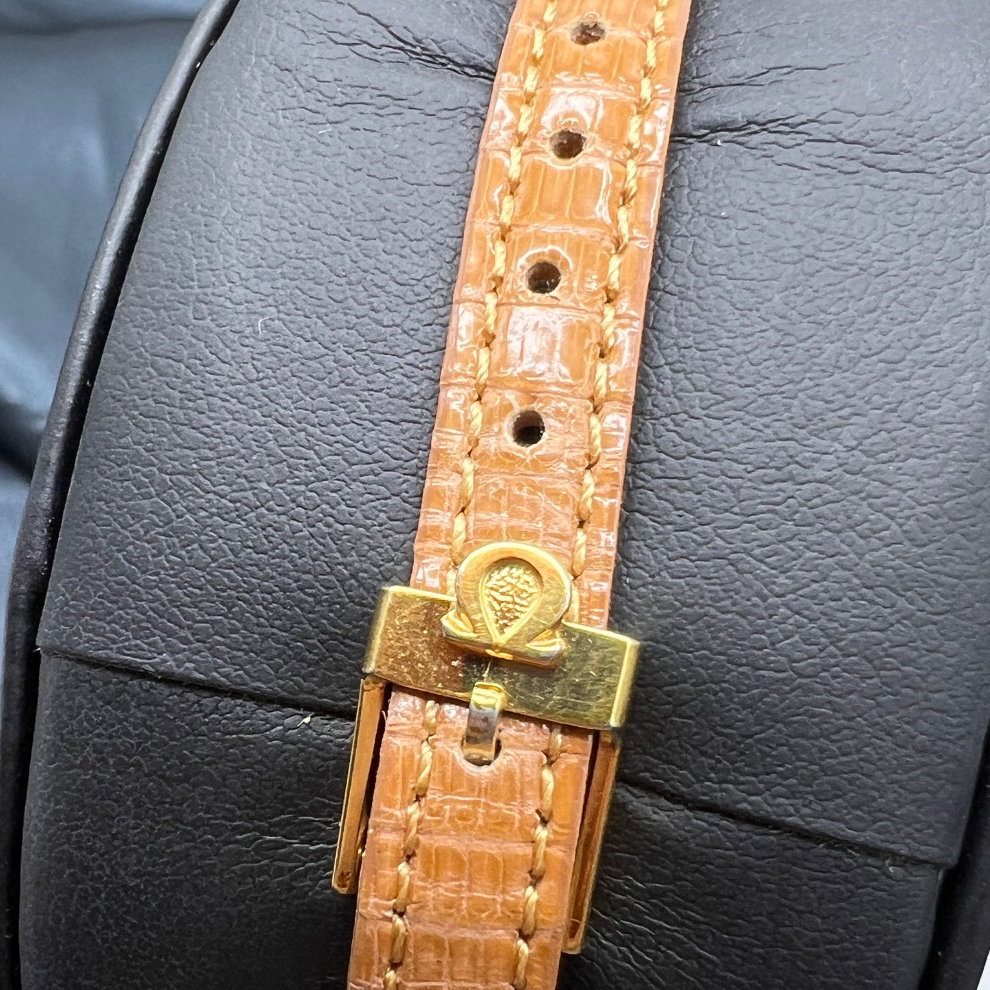 Omega Vintage Mini Golden Face De Ville Watch With Brown Leather Strap