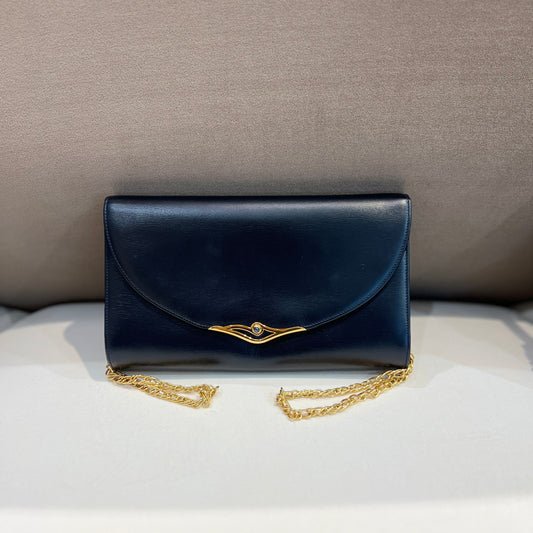 Cartier Vintage Sapphire Shoulder Bag With Golden Chain