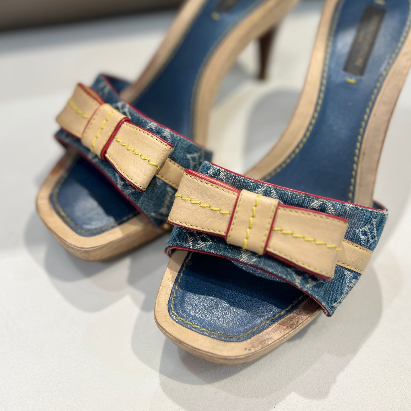 Louis Vuitton Monogram Ribbon Denim & Leather Sandals