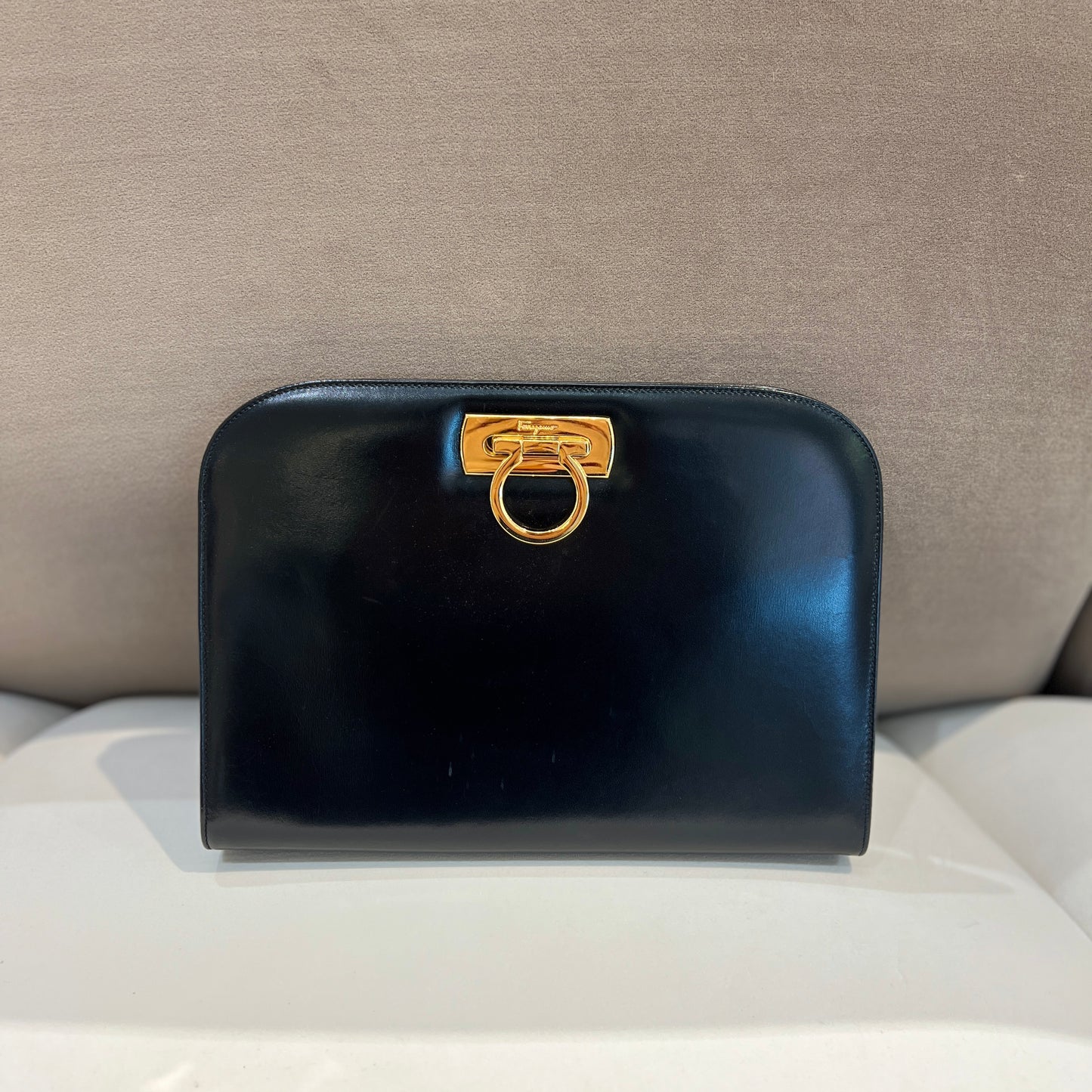 Ferragamo Vintage Gancini Black Leather Shoulder Bag