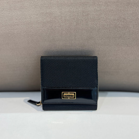 Celine Vintage Tri-Fold Black Cotton Wallet