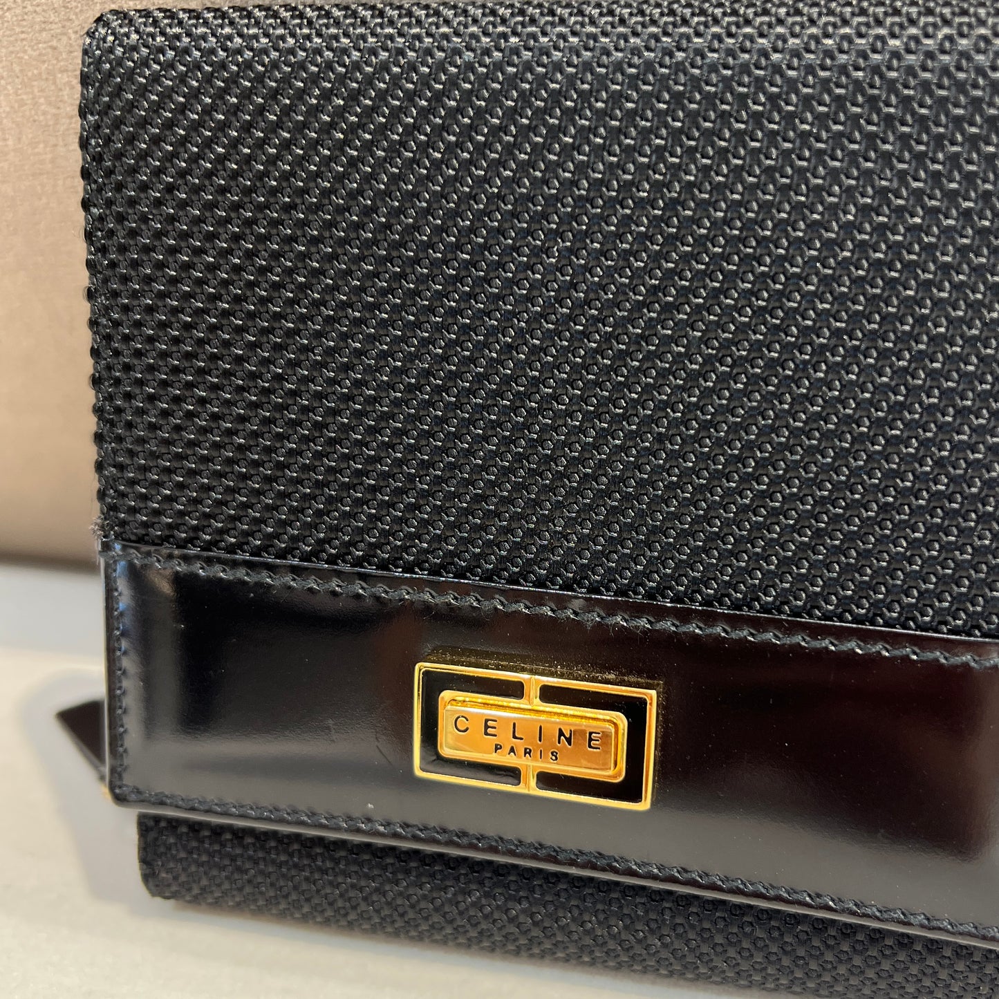 Celine Vintage Tri-Fold Black Cotton Wallet