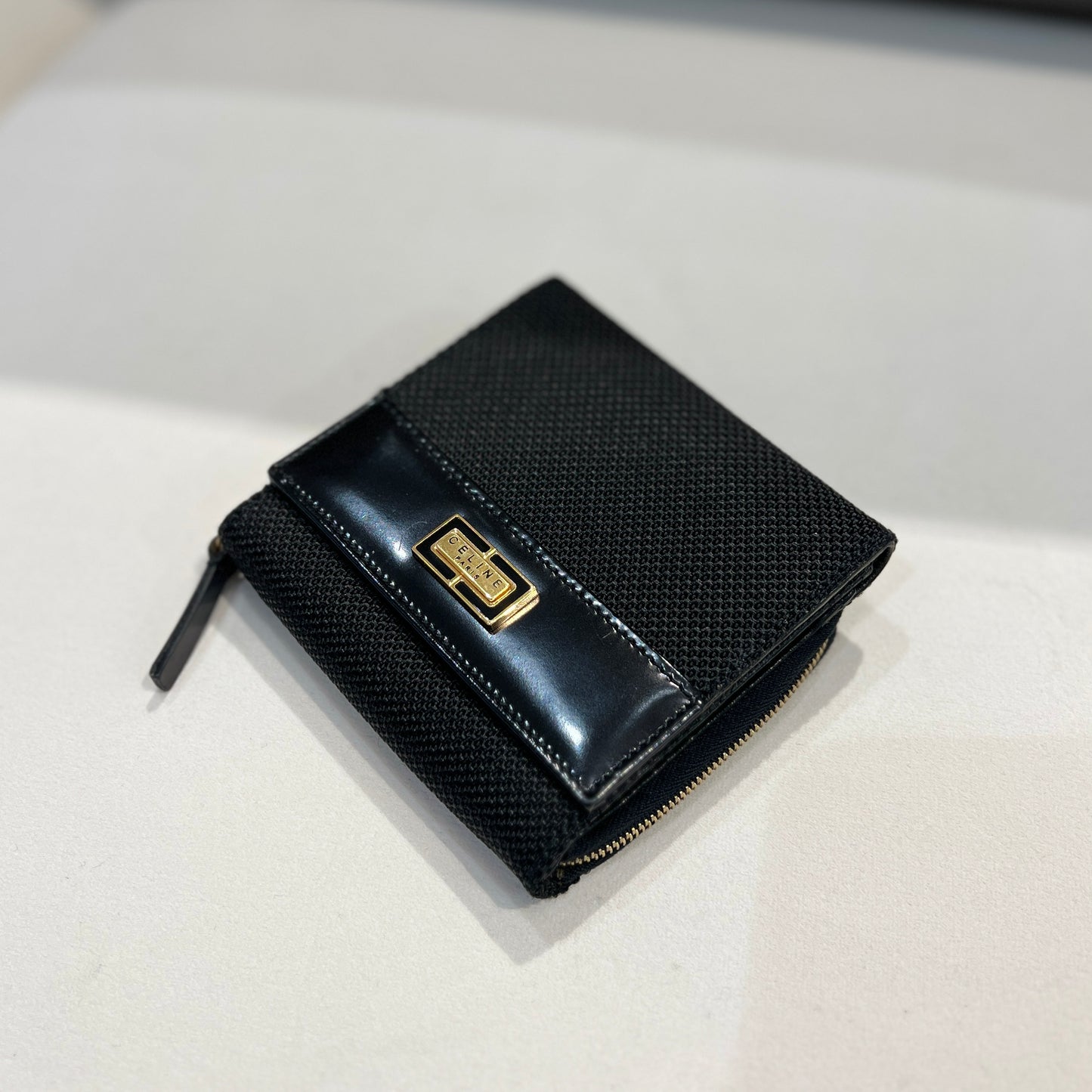 Celine Vintage Tri-Fold Black Cotton Wallet