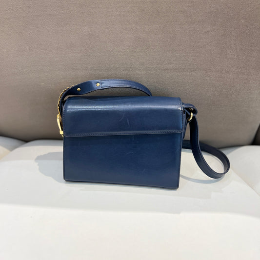 Versace Vintage Navy With Golden Hardware Shoulder Bag