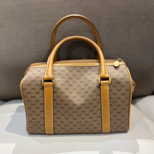 Gucci Vintage Micro Gg Monogram Boston Bag In Brown Color