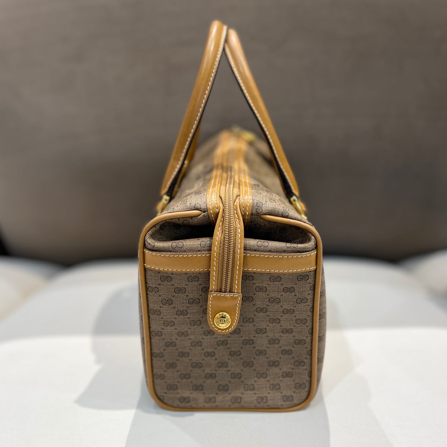 Gucci Vintage Micro Gg Monogram Boston Bag In Brown Color