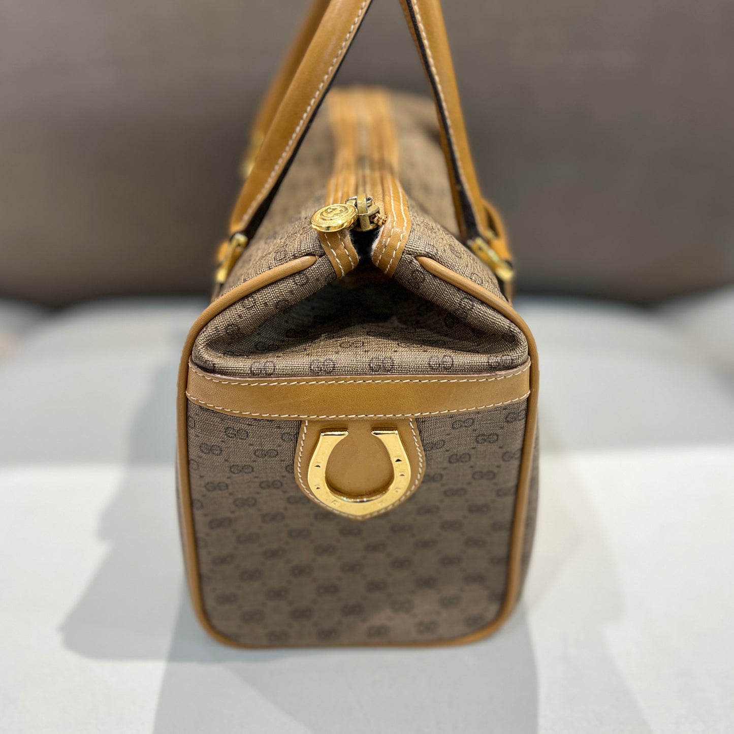 Gucci Vintage Micro Gg Monogram Boston Bag In Brown Color