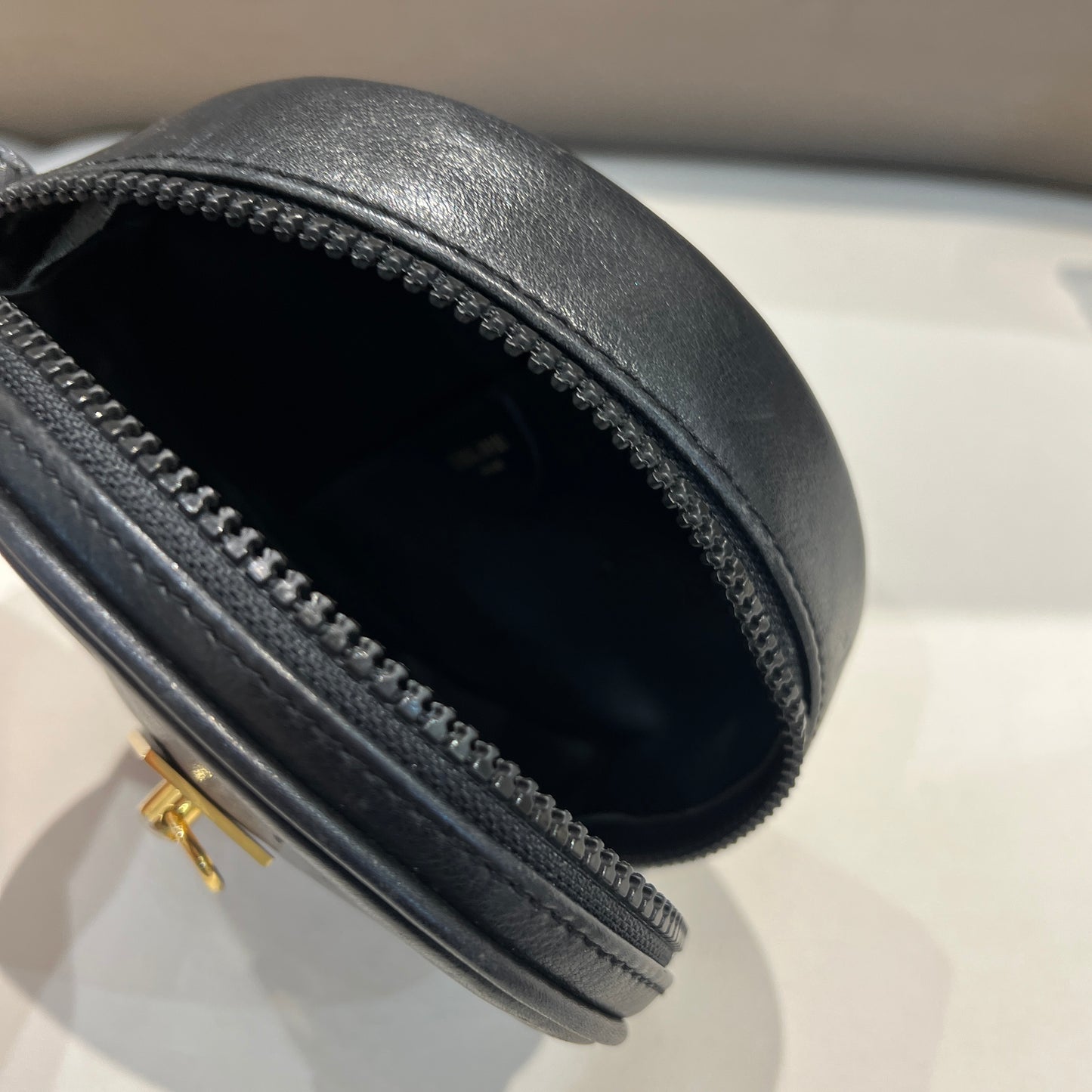 Celine Vintage Round Shape Black Leather Mini Bag With Golden Hardware