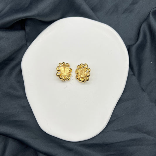 Givenchy Vintage 4G Logo Flower Motif Golden Clip-On Earrings