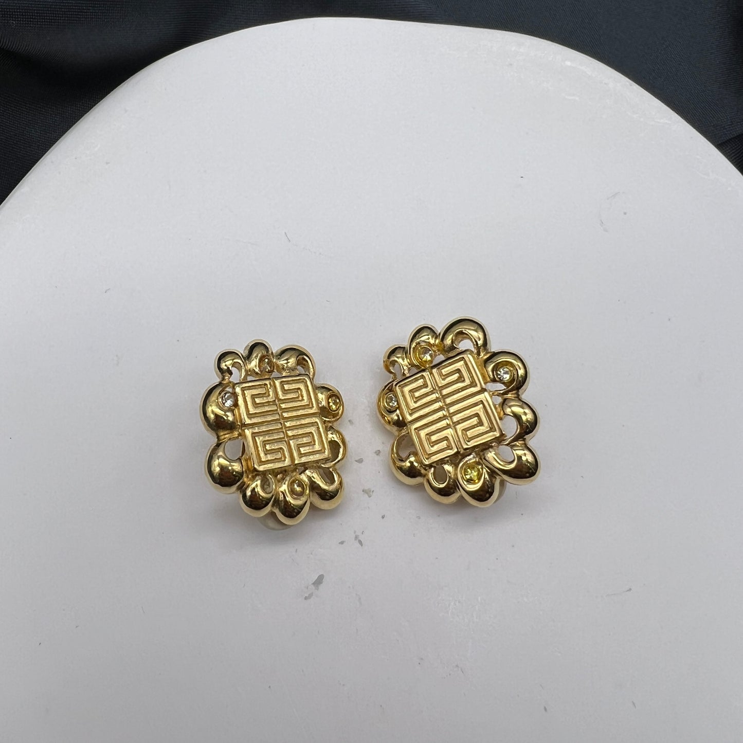 Givenchy Vintage 4G Logo Flower Motif Golden Clip-On Earrings