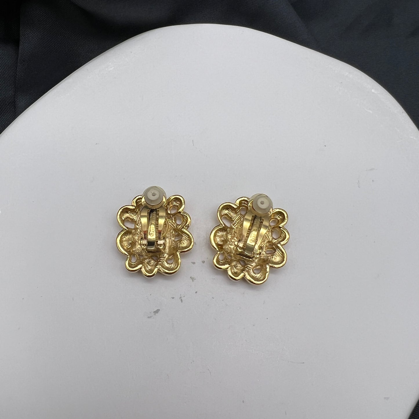 Givenchy Vintage 4G Logo Flower Motif Golden Clip-On Earrings