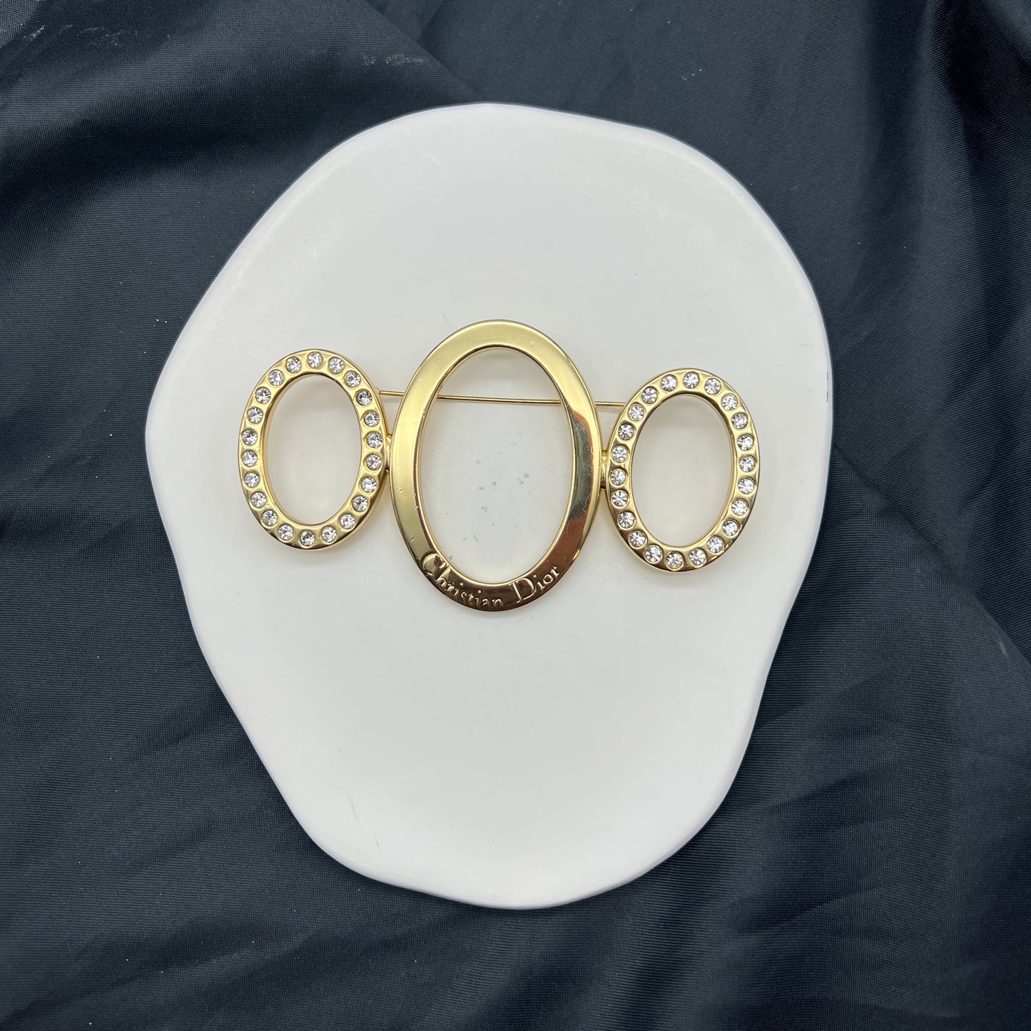 Christian Dior Vintage Three Circle Golden Brooch