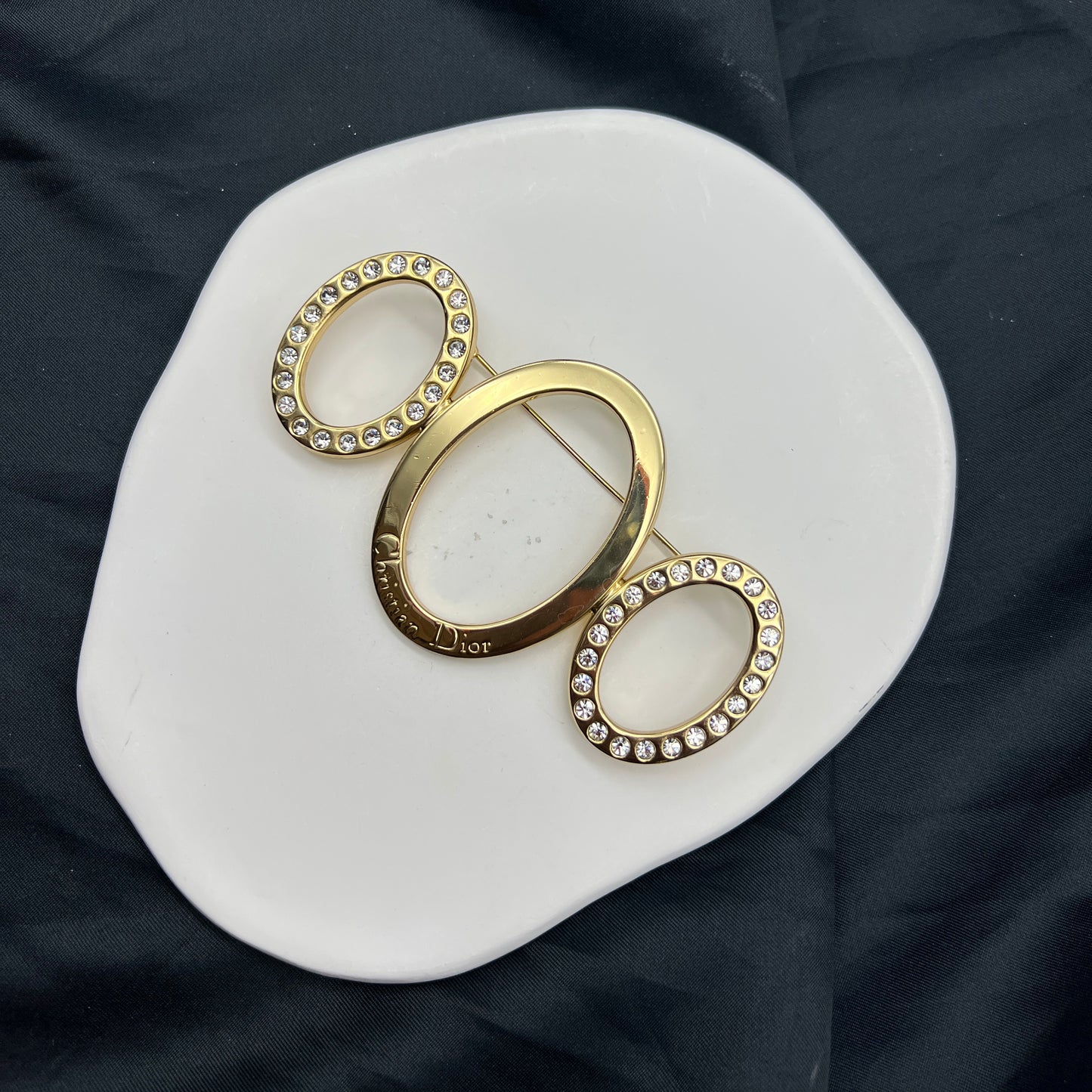 Christian Dior Vintage Three Circle Golden Brooch