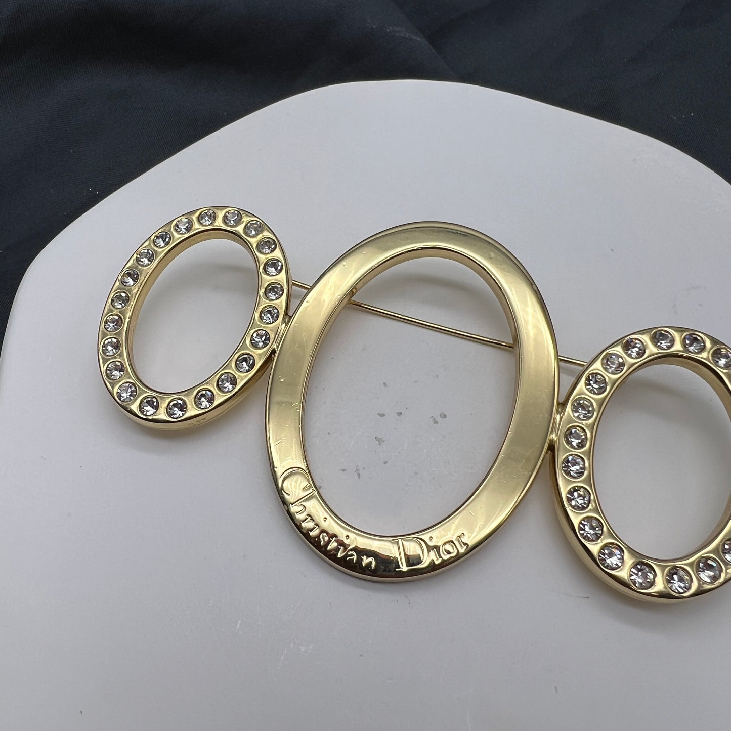 Christian Dior Vintage Three Circle Golden Brooch