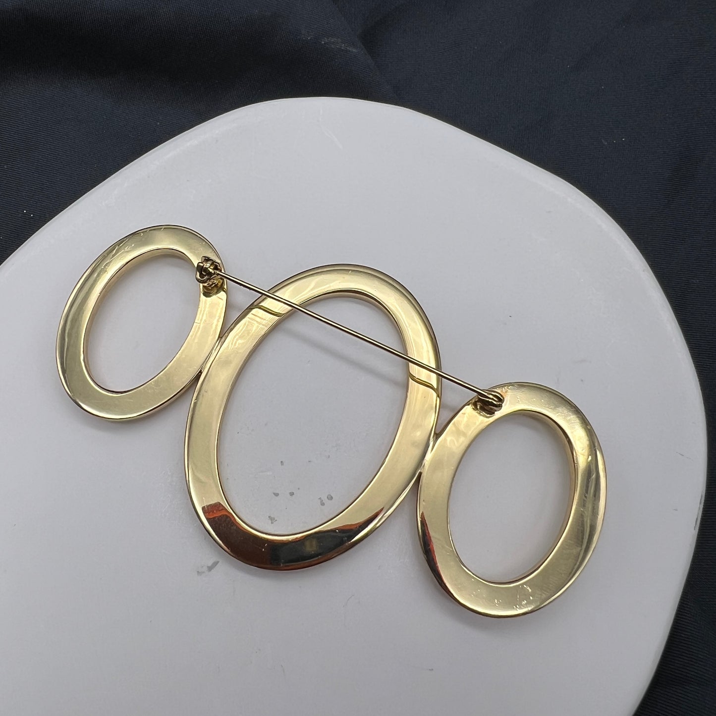 Christian Dior Vintage Three Circle Golden Brooch