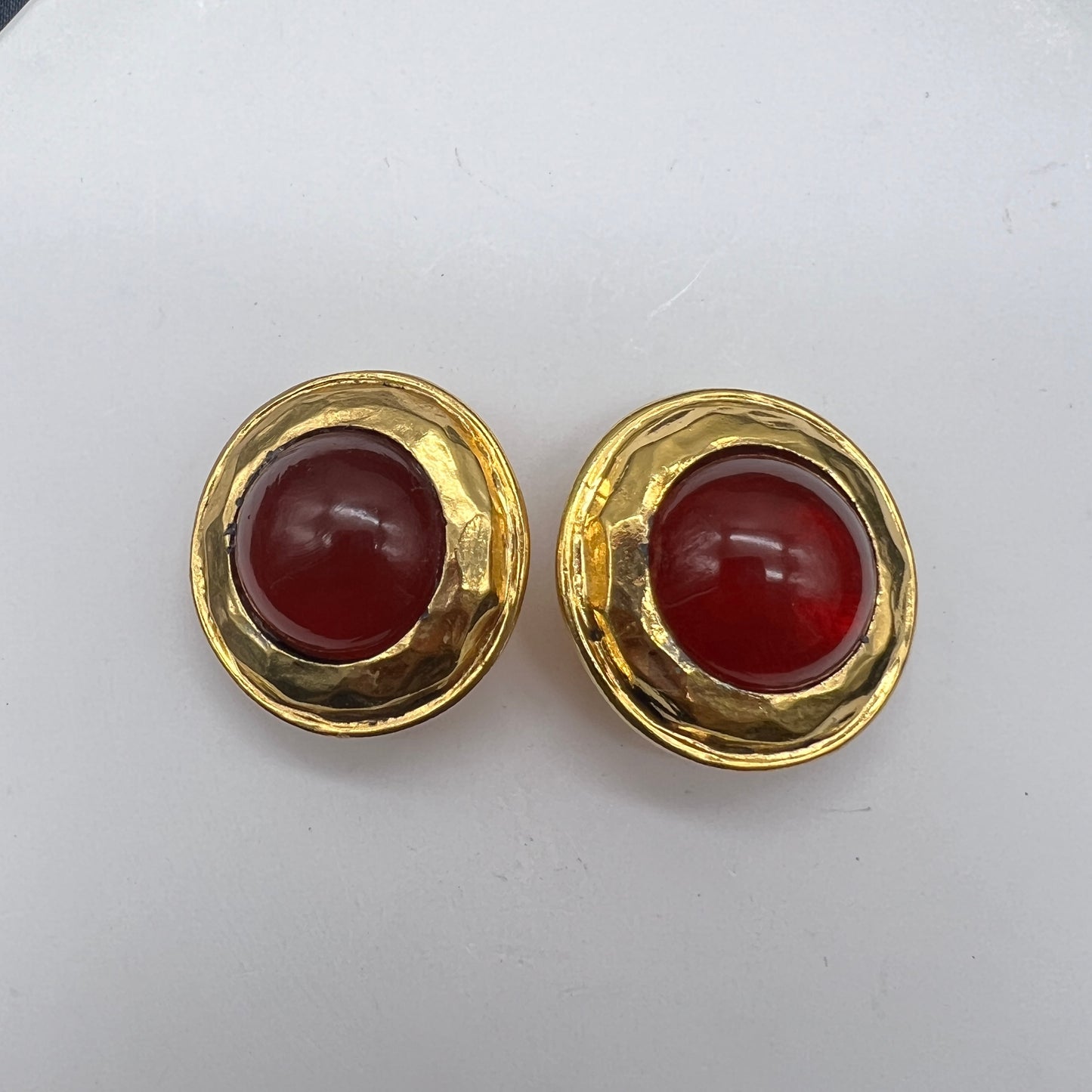 Chanel Vintage Red Stone Golden Circle Clip-On Earrings