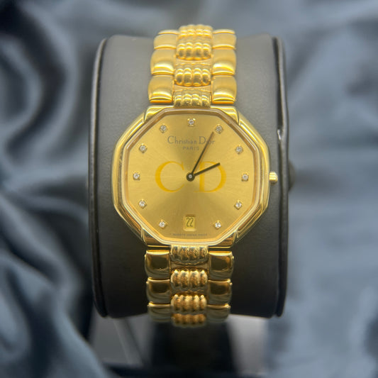 Christian Dior Vintage Octagon Golden Face Wtih Diamond Dial Watch