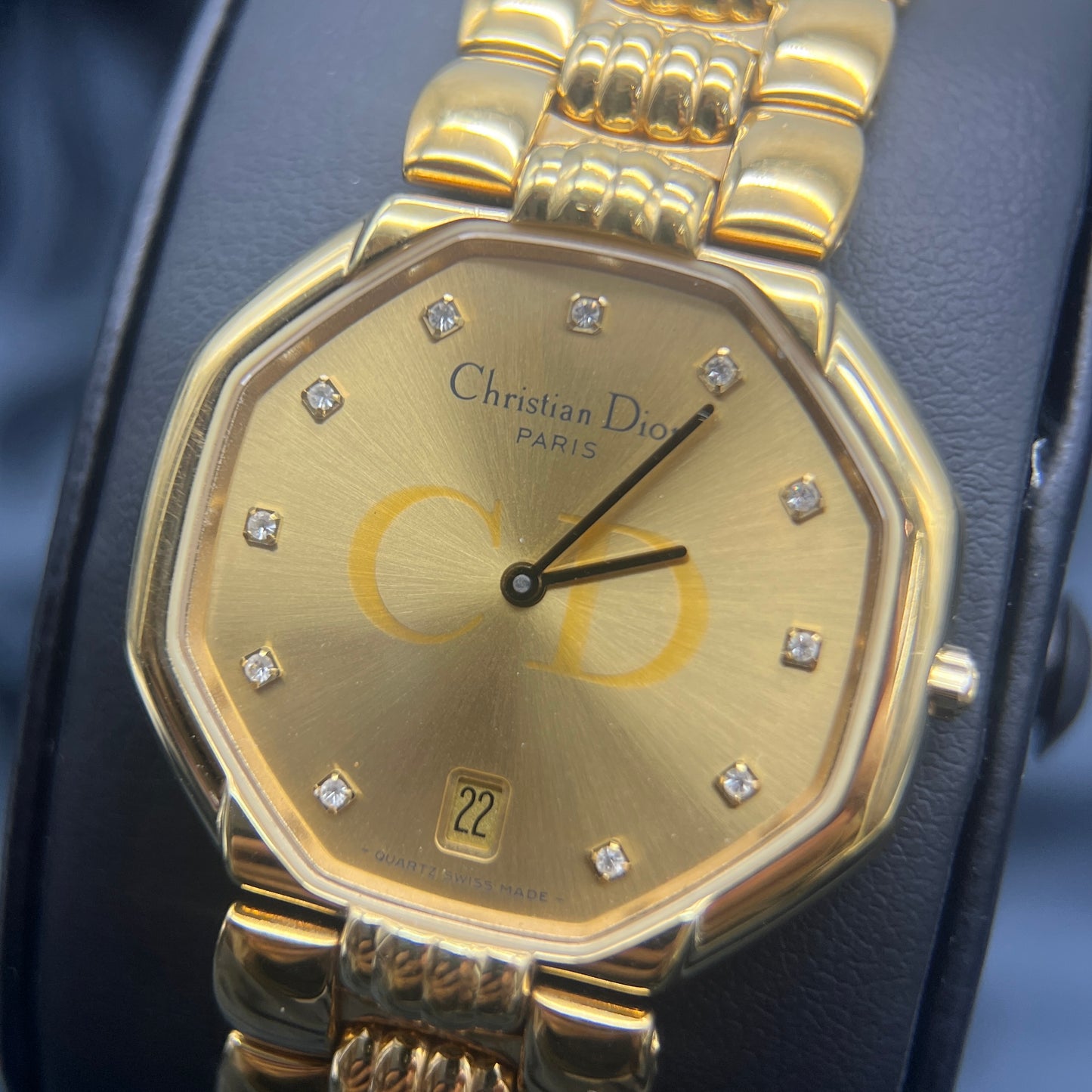 Christian Dior Vintage Octagon Golden Face Wtih Diamond Dial Watch