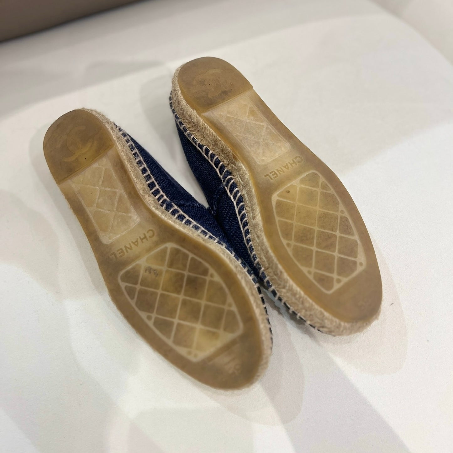 Chanel Vintage Cc Logo Blue Denim Espadrilles (#35)