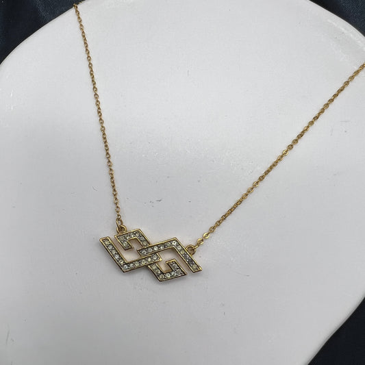 Givenchy Vintage Stylish Gg Logo With Rhinestone Goldennecklace Length Of Chain ~36Cm