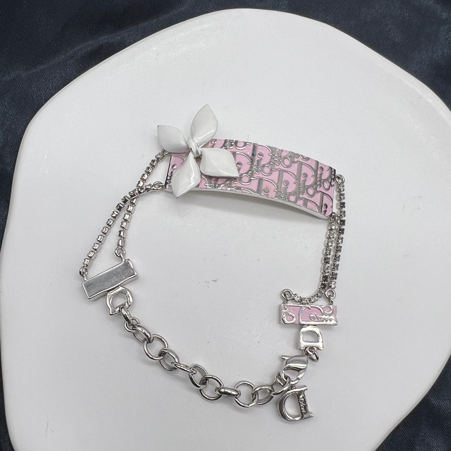 Christian Dior Vintage Pink Trotters Silver Bracelet