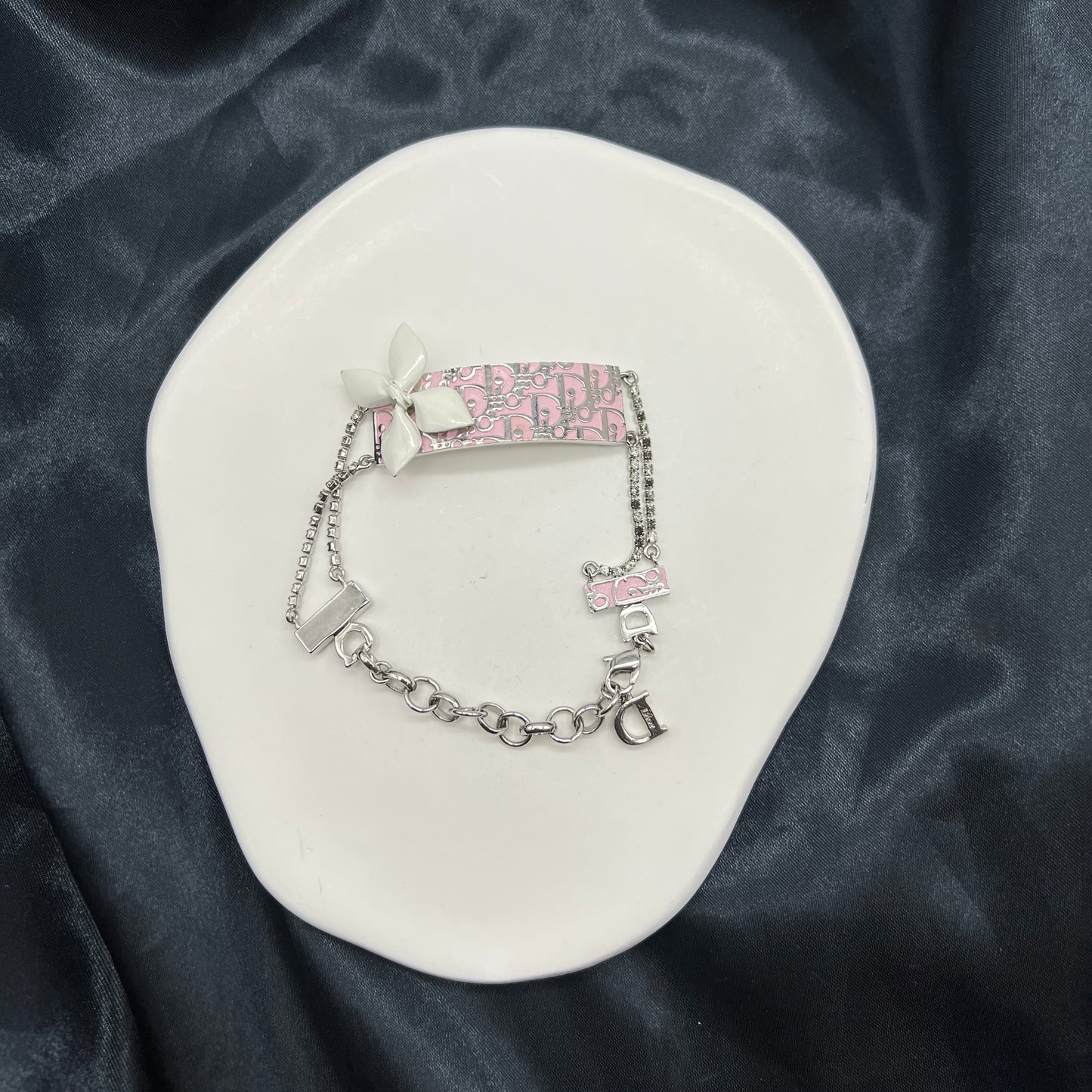 Christian Dior Vintage Pink Trotters Silver Bracelet