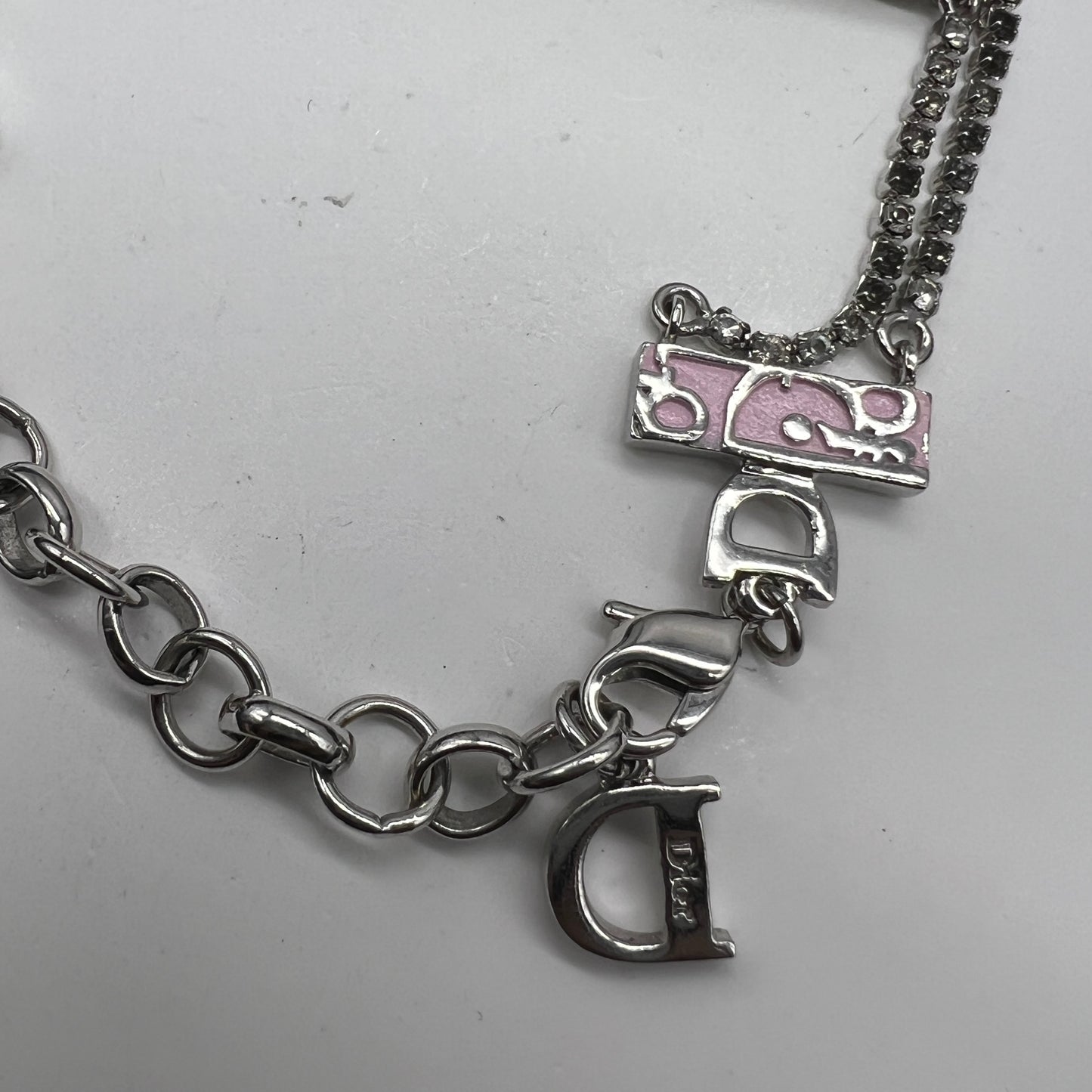 Christian Dior Vintage Pink Trotters Silver Bracelet