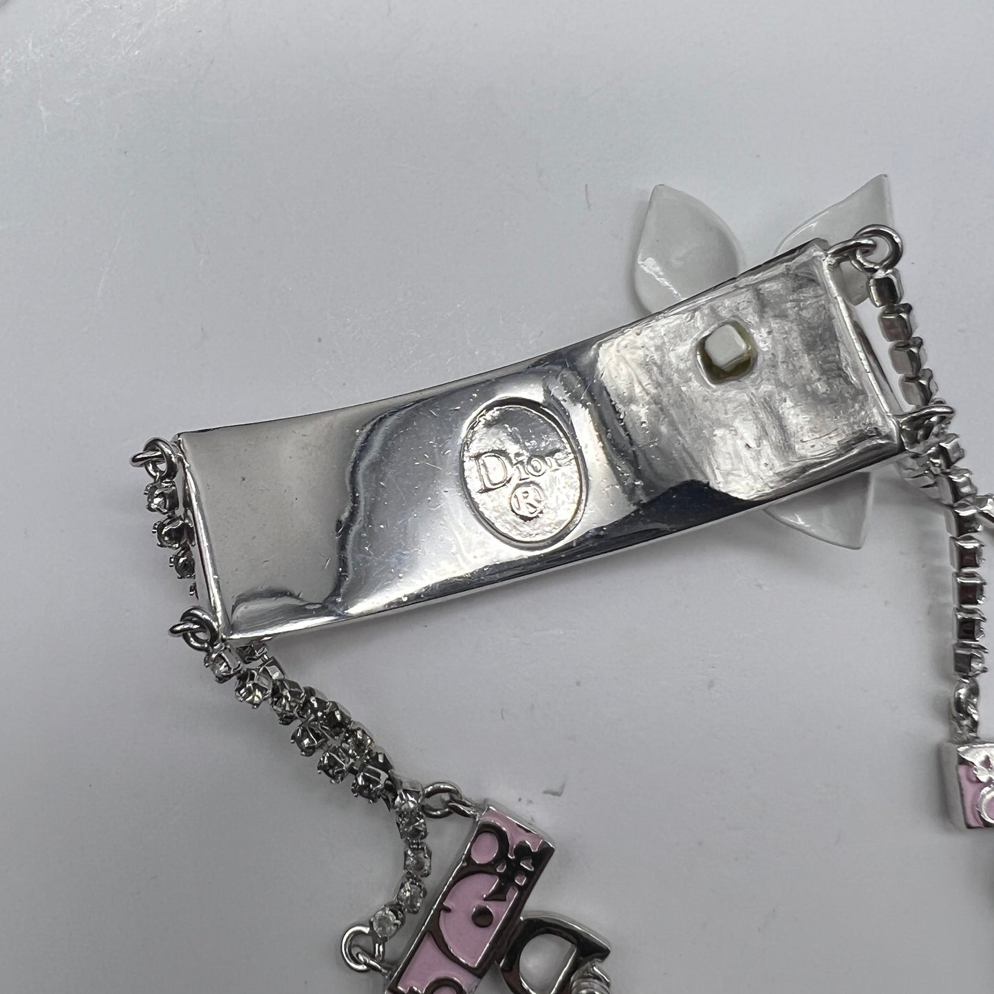 Christian Dior Vintage Pink Trotters Silver Bracelet